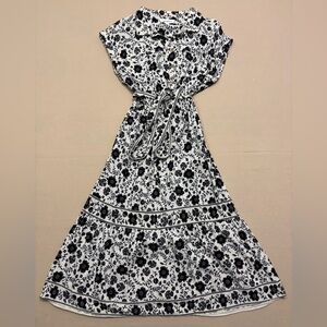 Lucky Brand Women’s Black and White Floral Midi Shirt Dress Size Medium